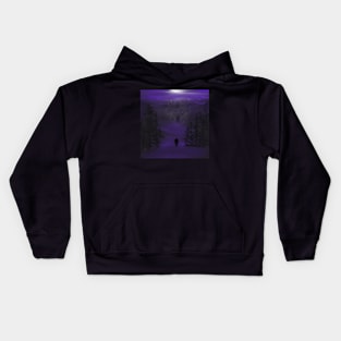 Cold winter night under the watchful wolf Kids Hoodie